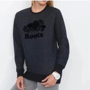 Roots Women’s Sweatshirt Leather Beaver logo Navy blue Pepper Size S